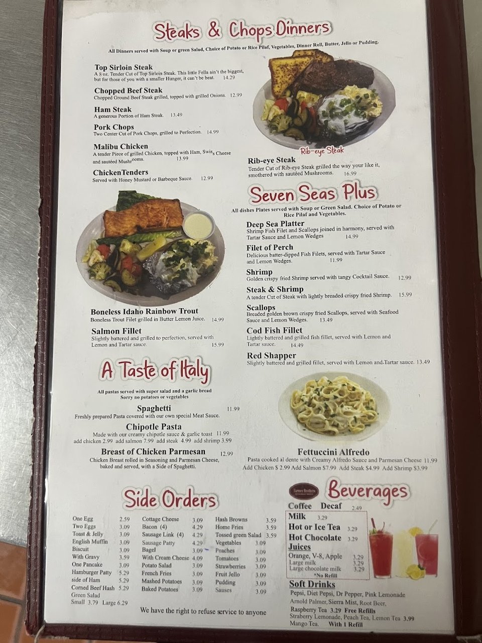 Menu page featuring biscuits and gravy.